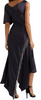Christopher Kane Navy Midnight Black Asymmetric Cascading Crystal Fringe Satin Gown Dress PF2018