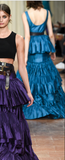 Alberta Ferretti Teal Blue Metallic Tiered Ruffle Gown Dress SS2017