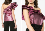 Philosophy di Lorenzo Serafini Purple Sparkle One Shoulder Ruffle Top