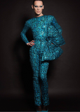 Cheng-Huai Chuang Turquoise Sequin and Black Leopard Print Oversize Neck Bow