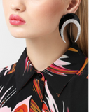 Saint Laurent Paris Black Resin and Crystal Half Moon Earrings