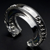 Christian Dior Clear Lucite Cuff Bracelet with Silver Chain Logo Detail FW2004