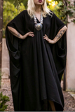 Vintage Black Crepe de Chine V Neck Draped Kaftan Dress #