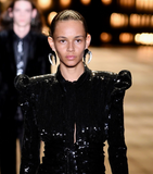 Saint Laurent Paris Black Resin and Crystal Half Moon Earrings