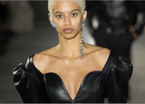 Saint Laurent Silver Crystal Extra Long Single Geometric Runway Earring