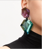 Monies Emerald Green Amethyst Purple Lucite Resin Chunky Diamond Earrings