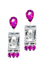 Vintage Silver Crystal Magenta Pink Square Oversized Earrings
