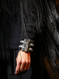 Lanvin Silver Grey Geometric Crystal Leather Cuff Bracelet Fall 2014 Runway