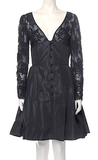 Emanuel Ungaro Black A-Line Sheer Embroidered Lace Sleeve Cocktail Dress