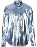 Burberry Silver Ice Blue Metallic Reflective Long Sleeve Shirt Spring 2013 Runway