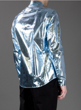 Burberry Silver Ice Blue Metallic Reflective Long Sleeve Shirt Spring 2013 Runway