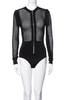 Balmain Black Fishnet Zipper Long Sleeve Body Suit #