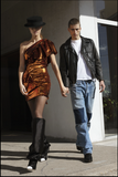 Alexandre Vauthier Cooper Brown Orange Sequin One Shoulder Asymmetric Ruffle Dress Spring 2019