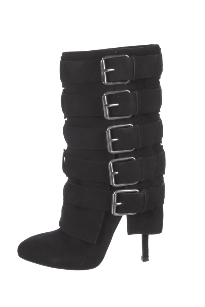 Balmain x Giuseppe Zanotti Black Suede Multi Buckle Heel Boot Shoe FW2009