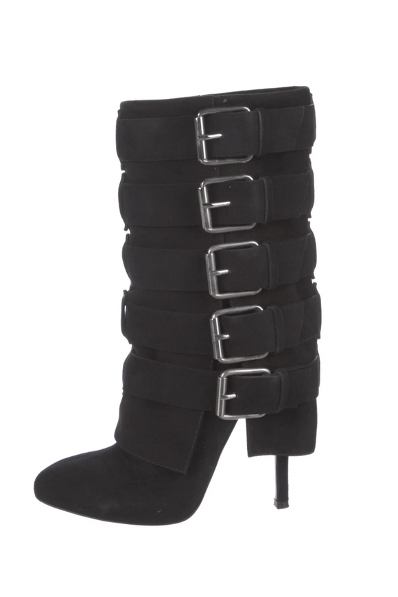 Balmain x Giuseppe Zanotti Black Suede Multi Buckle Heel Boot Shoe FW2009