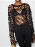 Dries Van Noten Black Oversized Fishnet Mesh Top