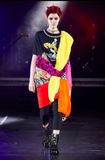 Junya Watanabe Multicolor Patchwork T-Shirt Dress with Faux Fur and Crystals Fall 2021 Runway