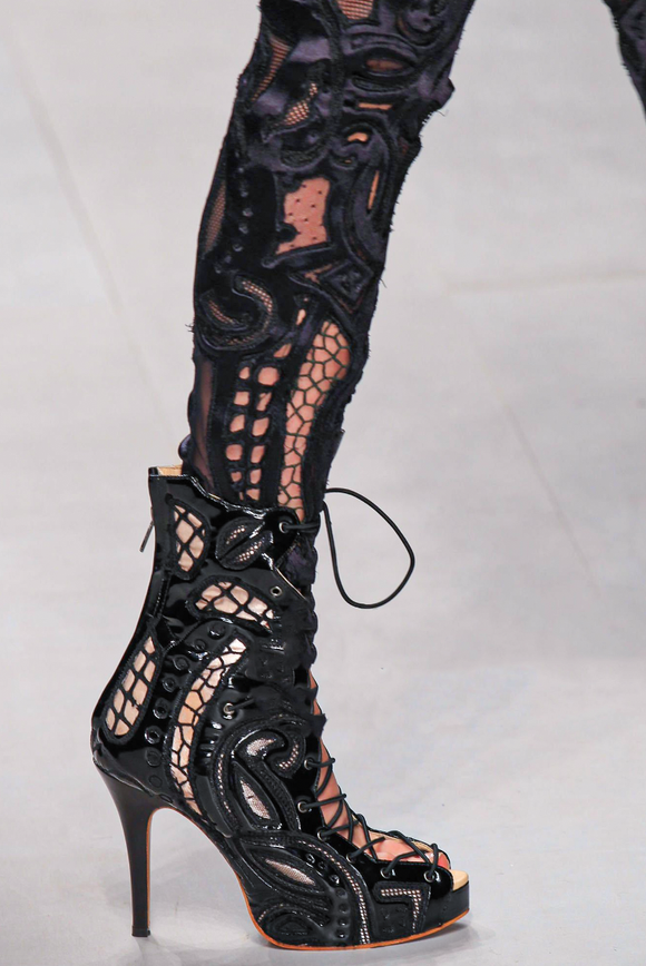 KTZ Black Fishnet Lace Leather Boots
