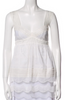 Peter Som White Cotton Sheer Scallop Edged Tank Top