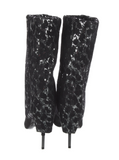 Balmain Black Silver Sequin Leopard Fold Over Metal Heel Boots