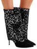 Balmain Black Silver Sequin Leopard Fold Over Metal Heel Boots