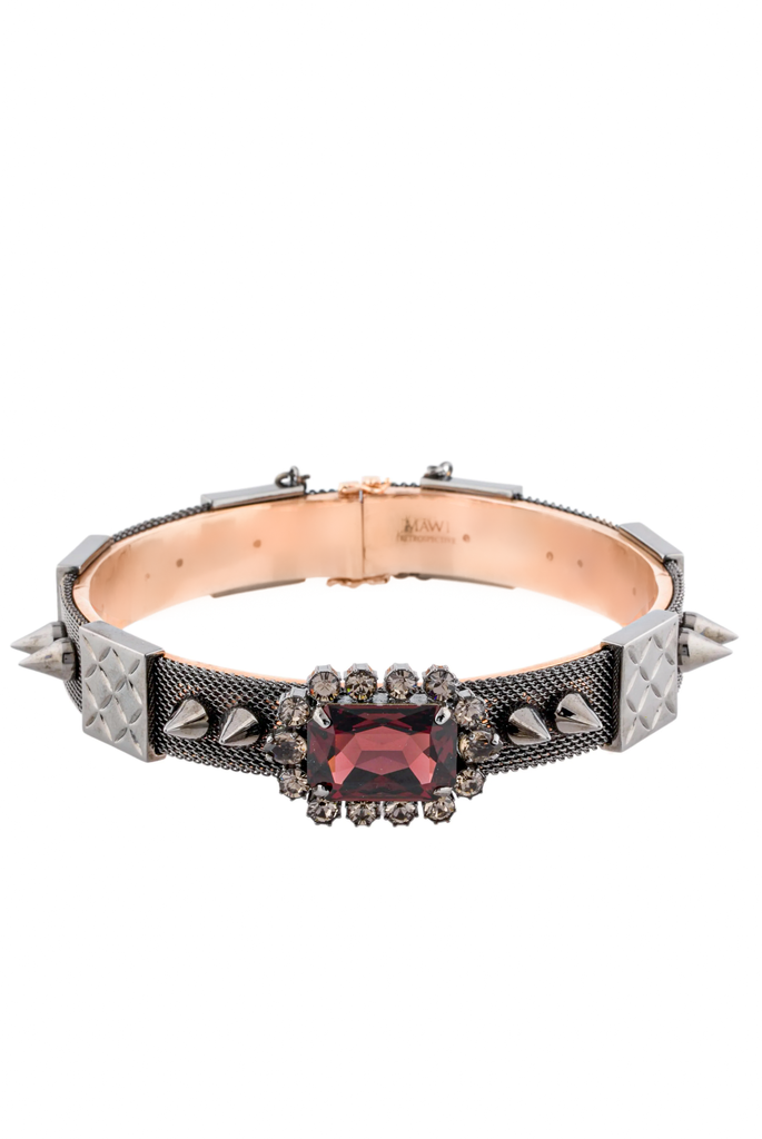 Mawi Gunmetal Silver Chocker Necklace with Stud and Crystal Details