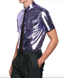 Burberry Purple Lilac Metallic Reflective Short Sleeve Shirt Spring 2013 Runway
