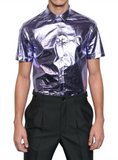 Burberry Purple Lilac Metallic Reflective Short Sleeve Shirt Spring 2013 Runway