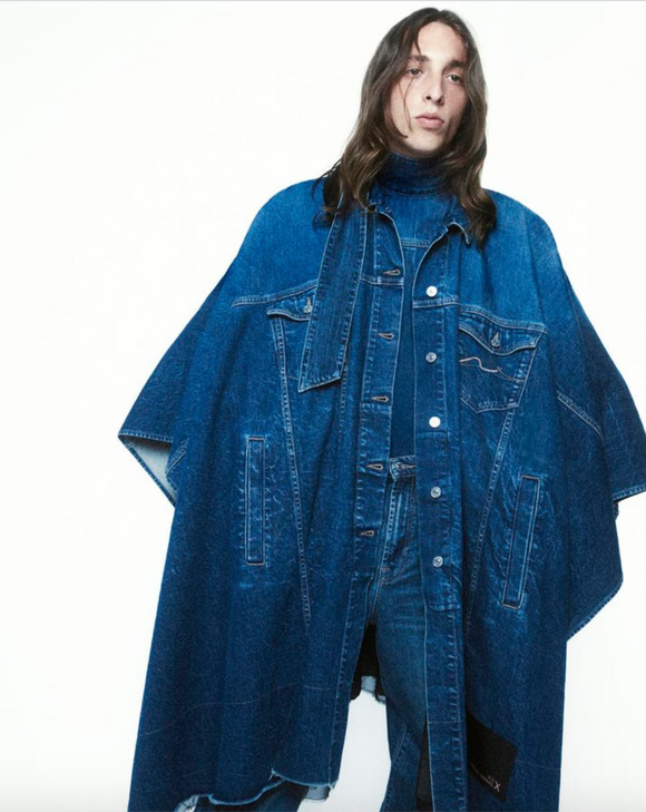 No.21 x Seven for All Mankind Blue Denim Oversized Poncho Cape
