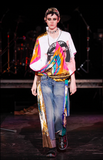Junya Watanabe Multicolor Print Silk Scarf "God Save the Queen Deconstructed T-Shirt with Silver Chain Detail FW2021