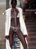 Vintage Black Feather Jacket shown with Roberto Cavalli Body Chain Harness #