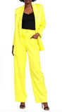 NineMinutes Italy Neon Yellow Satin Criss Cross Crop Suit Top