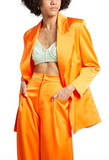 NineMinutes Italy Neon Orange Satin High Waisted Suit Pants