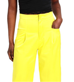 NineMinutes Italy Neon Yellow Satin High Waisted Suit Pants