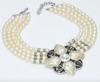 Saint Laurent YSL 4 Row Pearl Necklace Choker with Pendant