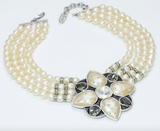 Saint Laurent YSL 4 Row Pearl Necklace Choker with Pendant