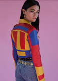 Zoraide Polidori Blue Red Yellow 'Lego' Kansai Leather Moto Jacket