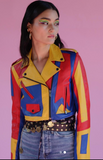 Zoraide Polidori Blue Red Yellow 'Lego' Kansai Leather Moto Jacket