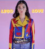 Zoraide Polidori Blue Red Yellow 'Lego' Kansai Leather Moto Jacket