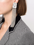 Saint Laurent Silver Crystal Fringe Extra Long Earrings Fall 2021