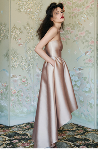 Co Dusted Rose Pink Beige Strapless Peplum Dress Resort 2018