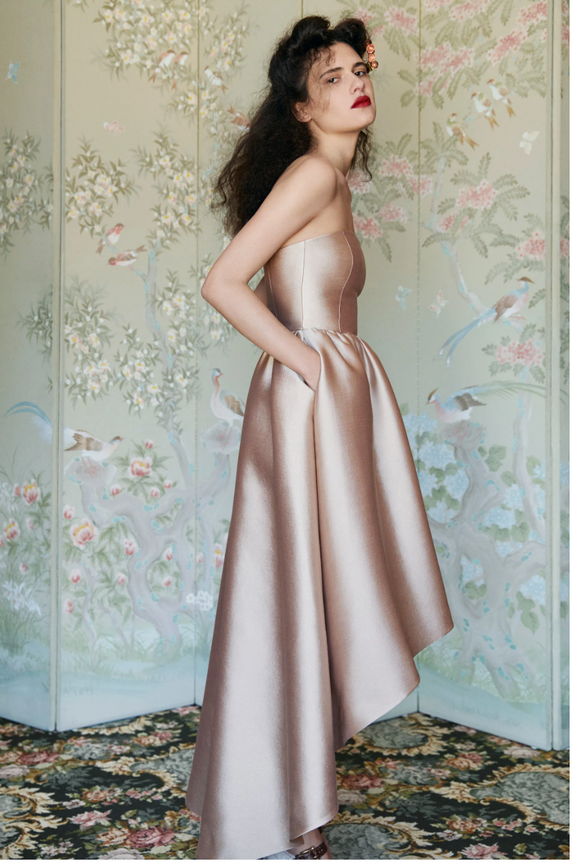 Co Dusted Rose Pink Beige Strapless Peplum Dress Resort 2018