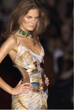 Roberto Cavalli Gold Pink Iconic Baroque Print Mini Dress with Corset Runway Spring 2003