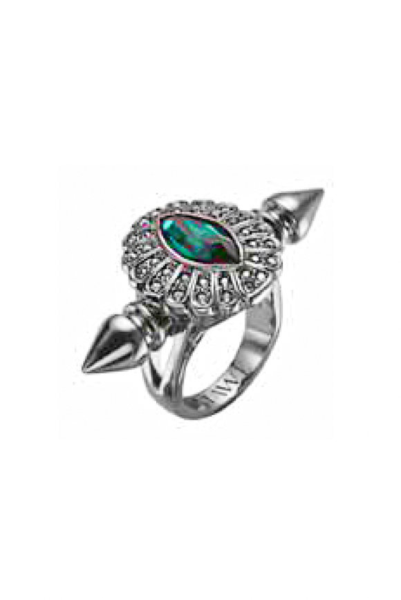 Mawi Gunmetal Emerald Spike Ring