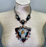 Lanvin Black Lacquer Dimensional Crystal Gem Stone Orchid Flower Necklace Runway Spring 2008