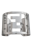 Fendi Silver Metallic Zucca "FF" Cut Out Bracelet Cuff Set Of Two