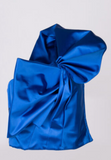 Saint Laurent Blue Satin Bow One Shoulder Top Fall 2016