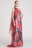 Halston Red One Shoulder Lurex Silk Dress Gown