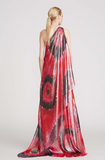 Halston Red One Shoulder Lurex Silk Dress Gown