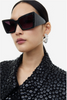 HM Studio Black Crystal Futuristic Cat-Eye Sunglasses